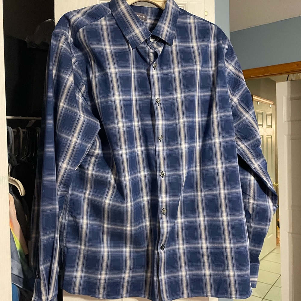 Button up dress, shirt, blue multicolor size large, slim fit